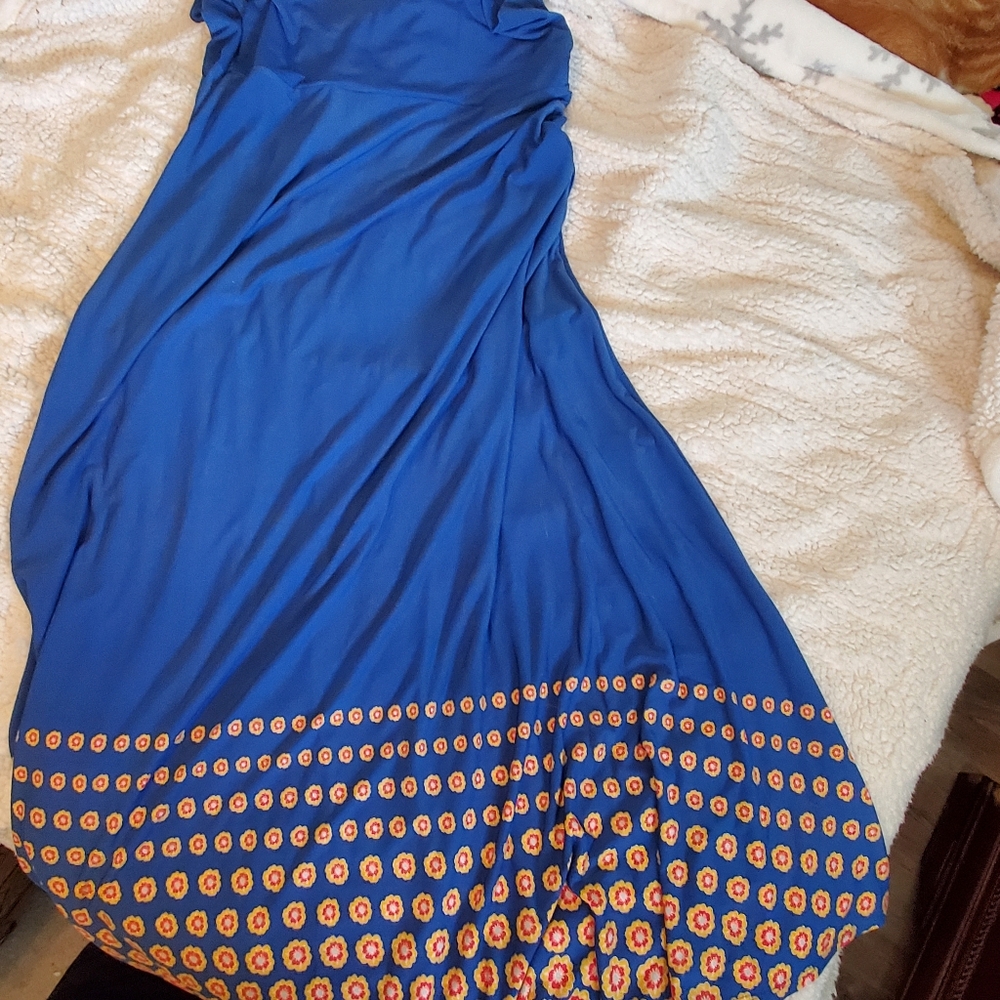 Lularoe Blue Maxi Dress with Floral Hem